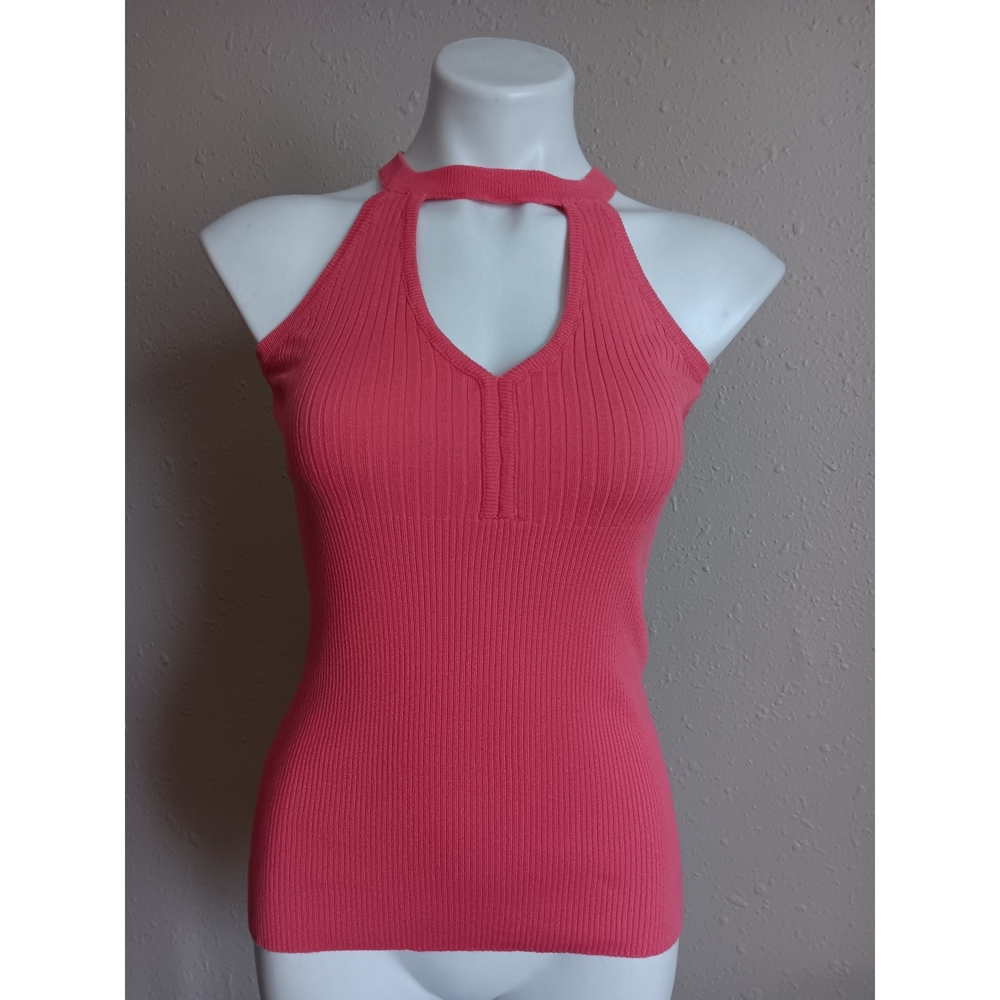 VENUS Pink Ribbed Halter Tank with Cutout Neckline